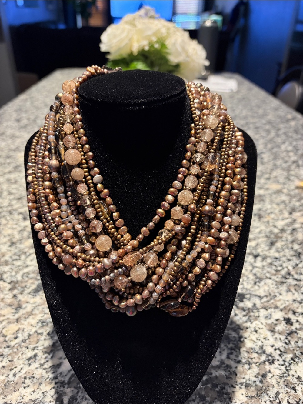 Stephen Dweck Oak Collection Multi-Strand Brown Beaded Statement Necklace
